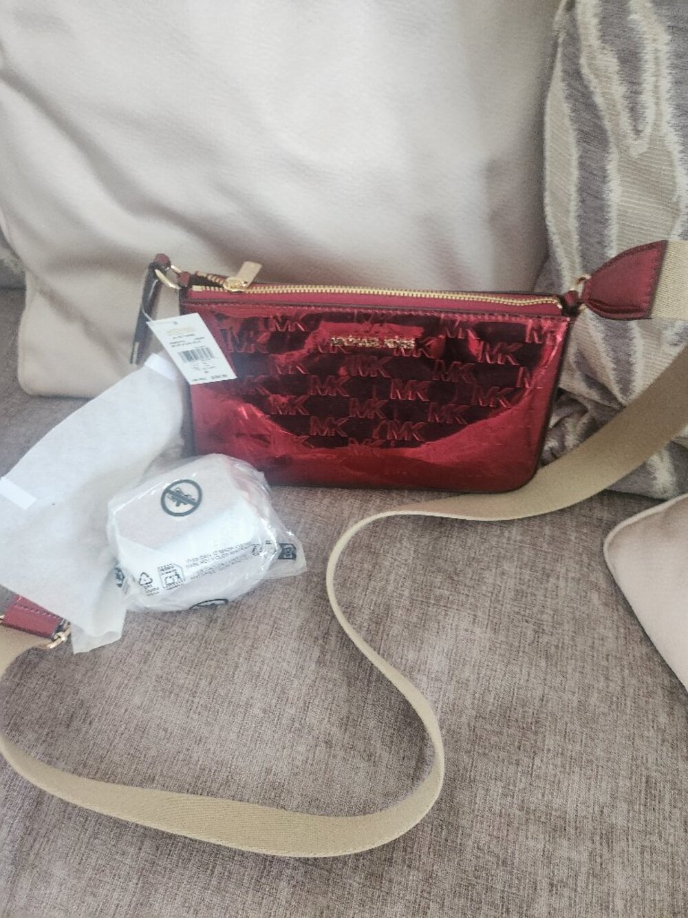 Michael Kors Jet Set Small Patent Logo Debossed Crossbody Bag with AirPods pouch